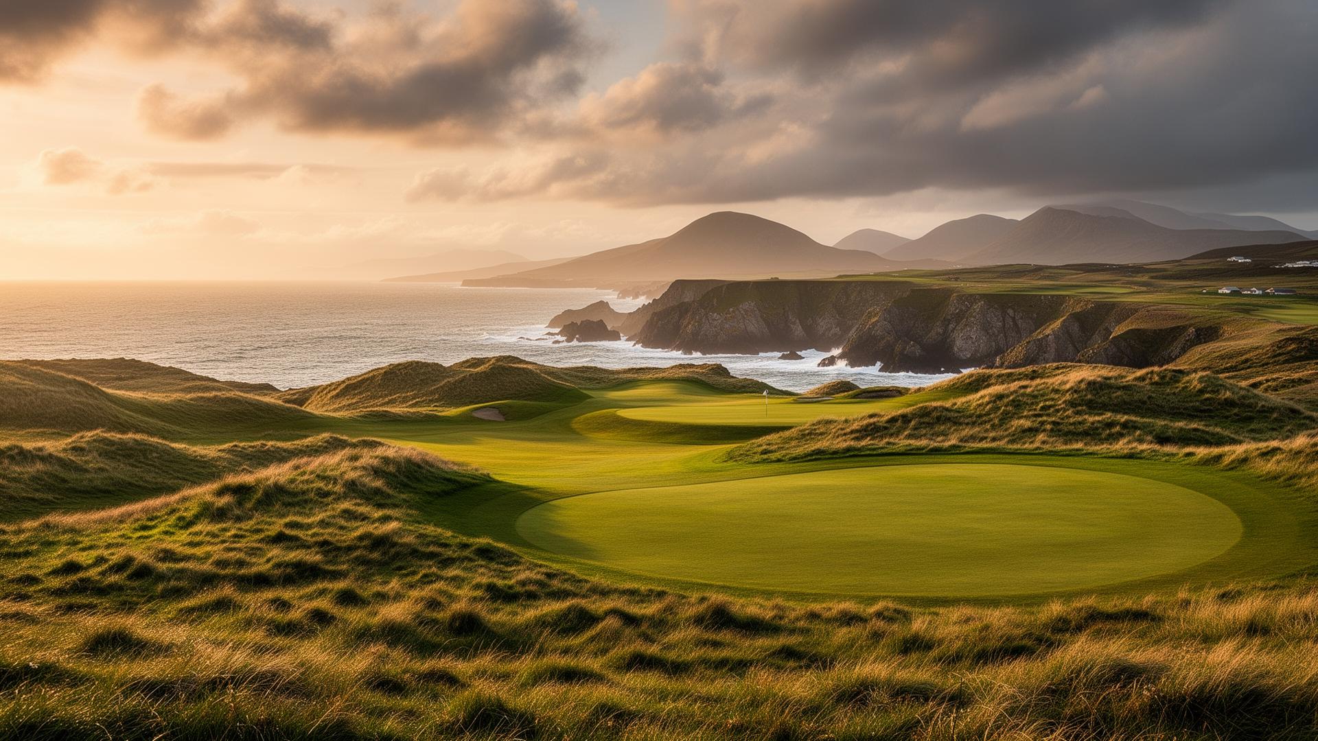 Irish links course at golden hour